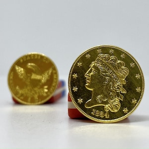 Gold plated coin 5 dollars 1834 REPLICA gold plated 24k, USA proof in God we trust ultra rare
