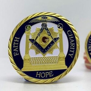 Freemason Masonic Collectible Coin – Faith Hope Charity, Proud Initiated Passed