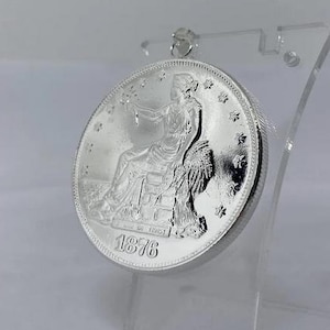 Pendant silver plated 1876 S Trade Dollar USA Coin replica not magnetic