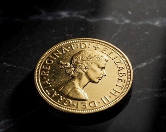Moneta placcata in oro, REPLICA della moneta britannica Full Sovereign di Elisabetta II, 1 pezzo, Regno Unito