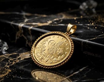 22k vergoldeter Osmanischer 100 Kurush Münzanhänger mit gedrehter 925er Silberfassung - 22 mm