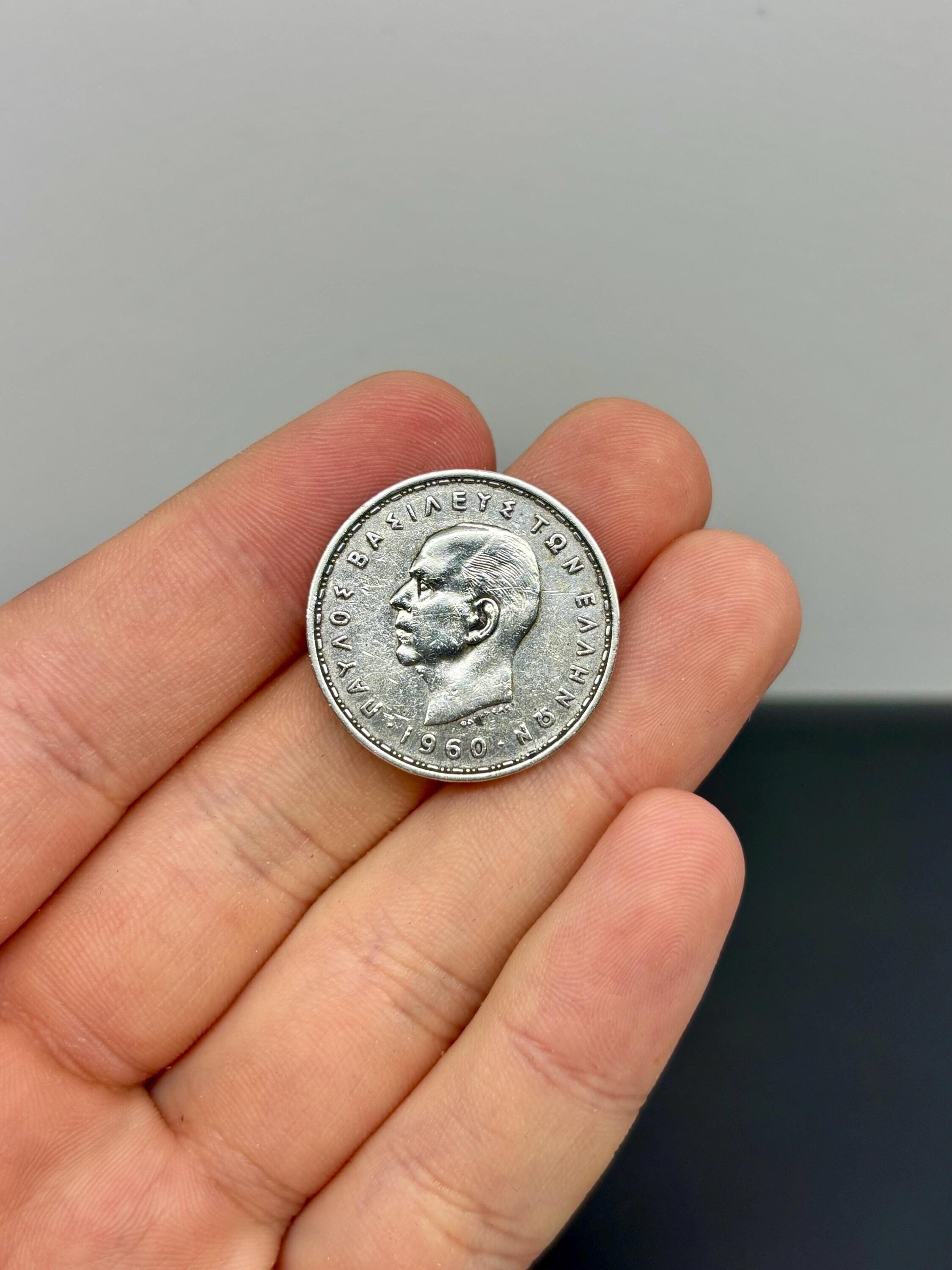 Rare 1960 Greek 20 Drachmai 1960 Silver Coin – Perseus & Medusa