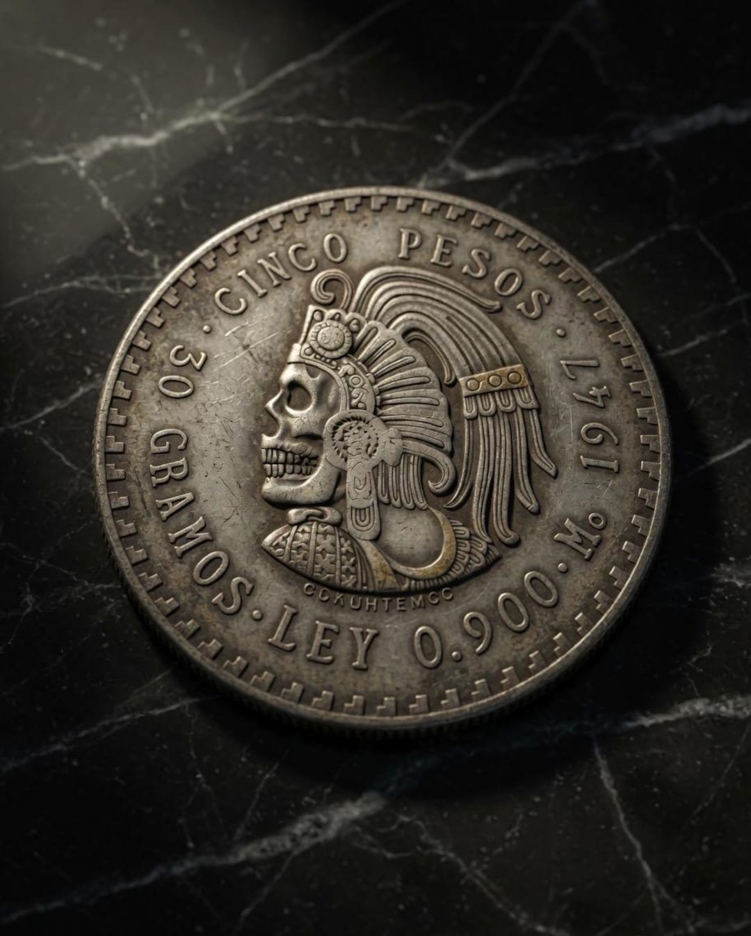Zombie Pesos Skeleton 30 Gramos 1947 Silver Plated Coin REPLICA