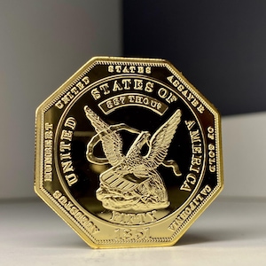 Gold plated USA polygon coin 24k 50 dollars coin 1851 RE Augustus Humbert REPLICA, Assayer of Gold, proof in God we trust American Eagle