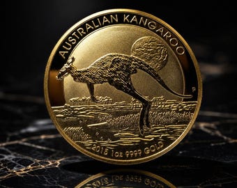 RÉPLICA de moneda de 100 dólares con baño de oro de 1 onza, 2015, con relieve alto, del Canguro Australiano. Australia, 24k.