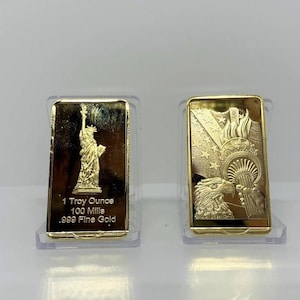 Gold plated USA Bar 1OZ Statue of Liberty 100 mills REPLICA goldplated gold bullion