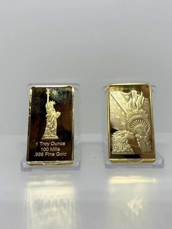 金メッキUSAバー1オンス自由の女神像100ミルレプリカ金メッキ金地金