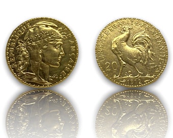 Gold coin 20 Francs 1912,  France rooster Sovereign gold plated coin REPLICA 1pcs French Empire