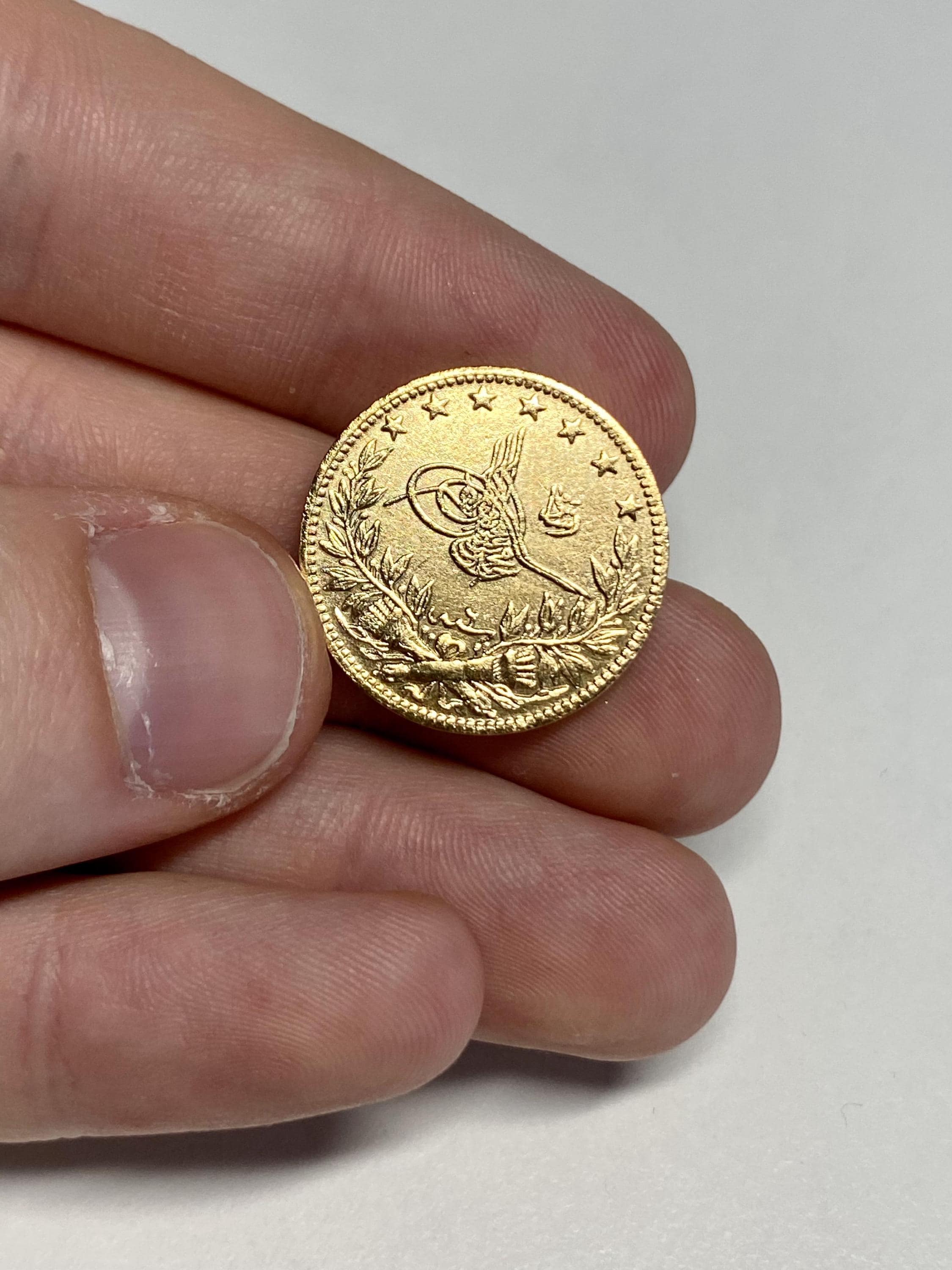 オスマン帝国金貨 メフメト5世 金メッキ 100 クルシュコイン (22 mm