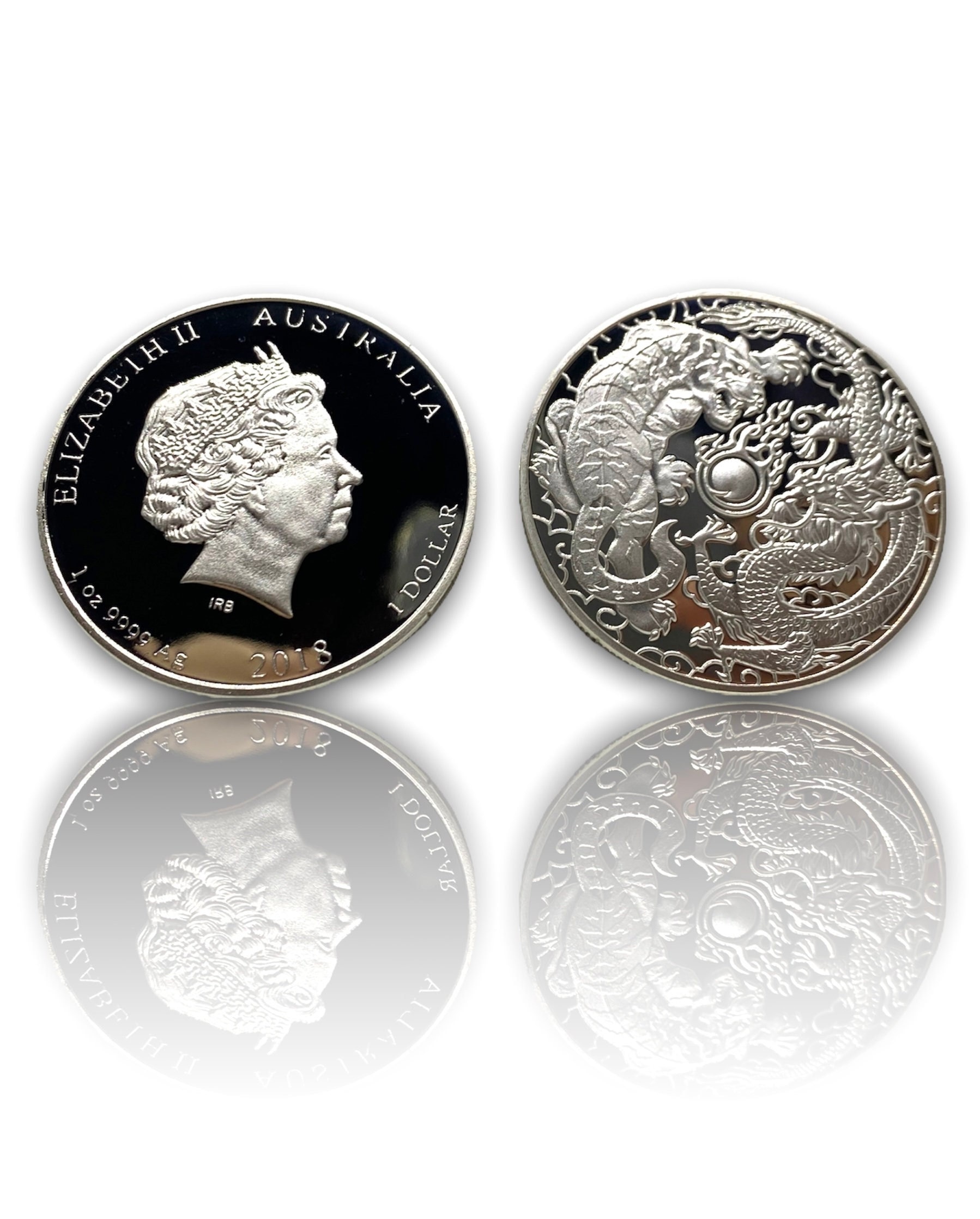 Australian coin 1 AUD Dragon & Tiger Coin 2018 1oz silver plated Proof High quality REPLICA, Australian proof