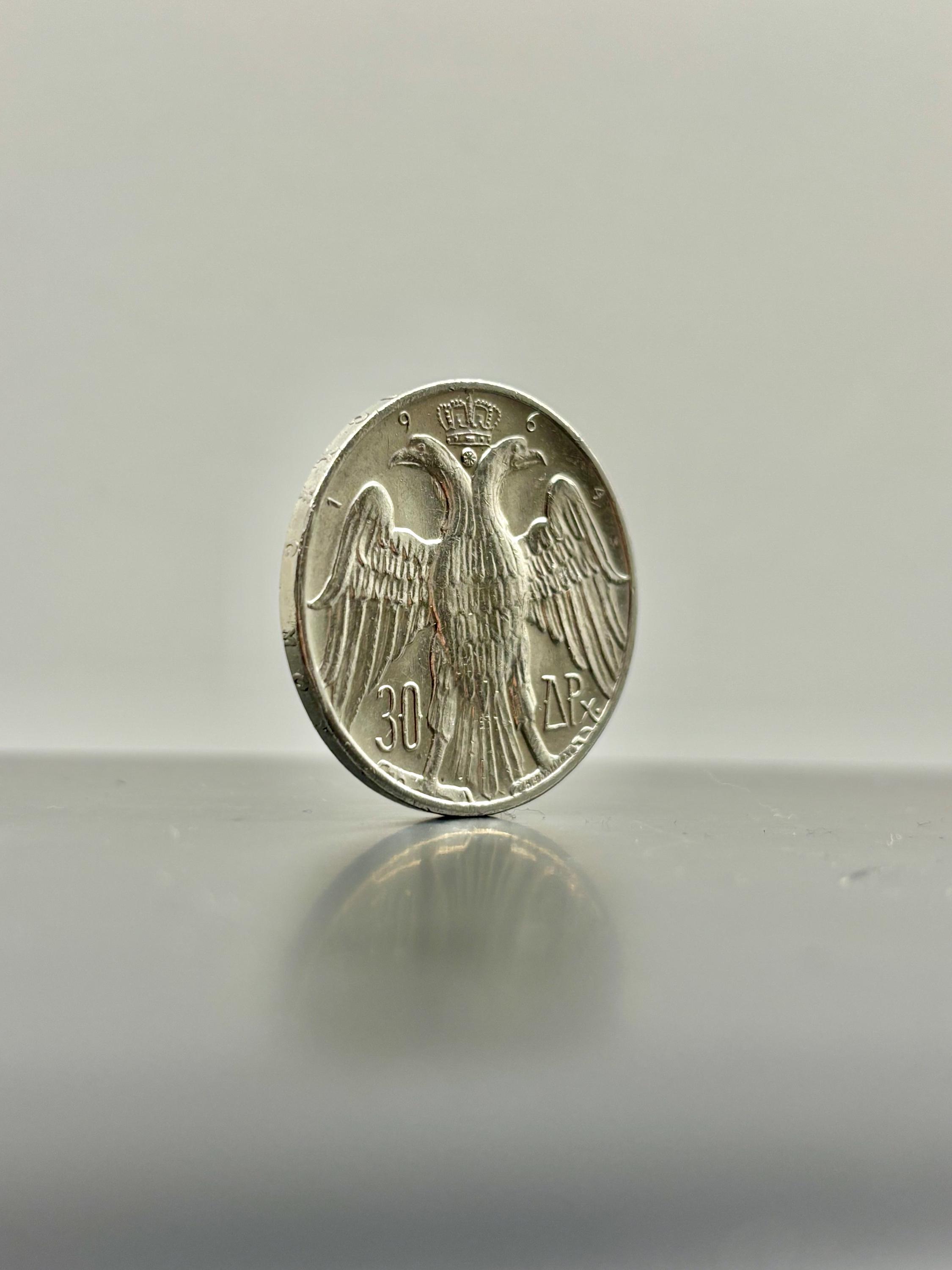 1964ギリシャコンスタンティヌス2世・アンヌマリー王女の結婚30ドラクマ銀貨 Rare Coin 1964 Greece 30 Drachmai Silver Coin – Royal Wedding of