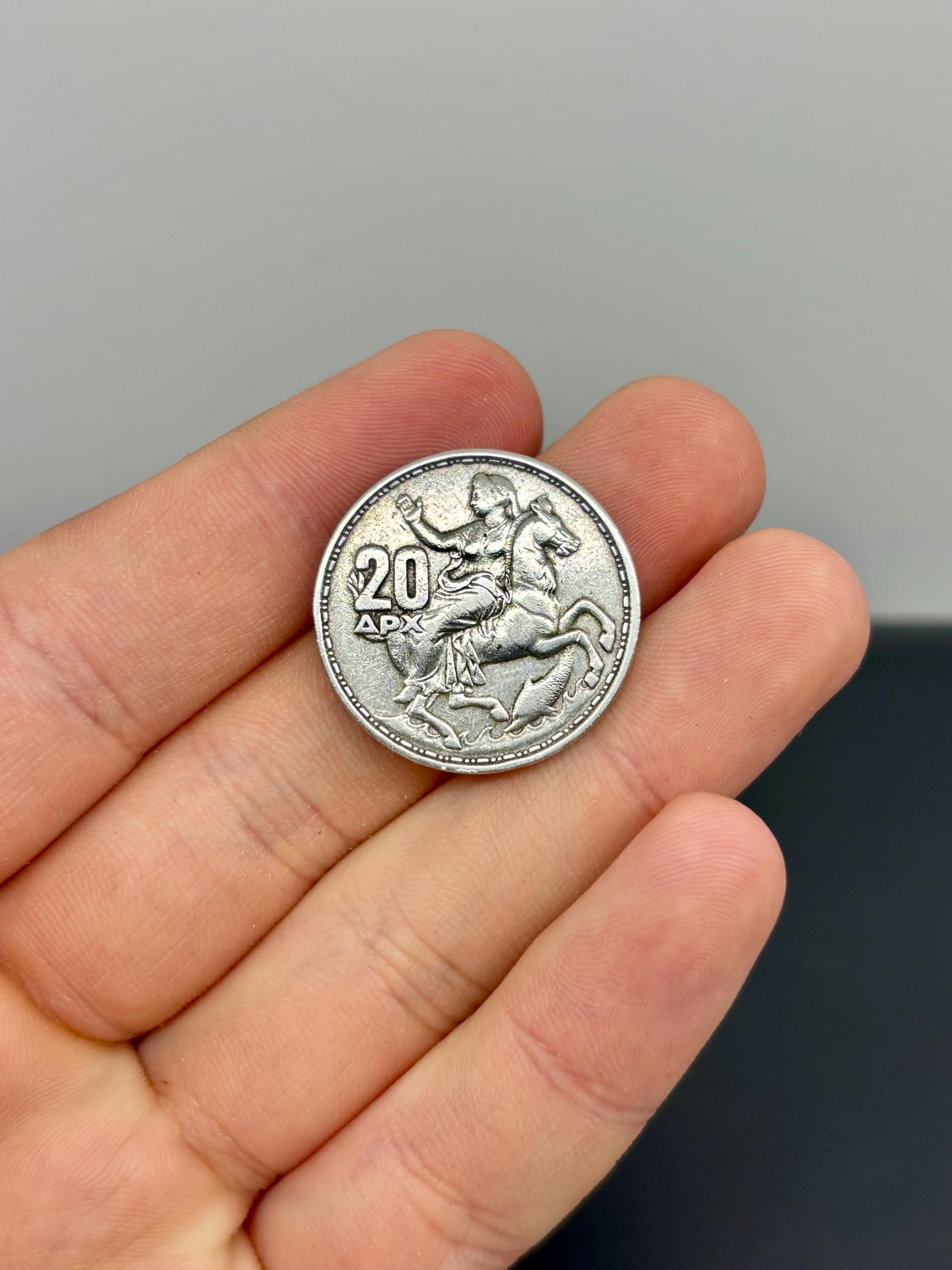 Rare 1960 Greek 20 Drachmai 1960 Silver Coin – Perseus & Medusa