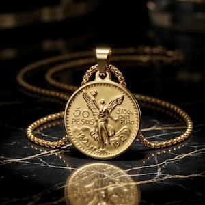 Pendant gold plated 50 Pesos coin 1821 coin + gold plated chain Centenario REPLICA 1pcs golden Estados Unidos Mexicanos, Mexican mint