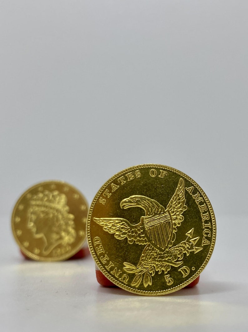 Gold Plated Coin 5 Dollars 1834 REPLICA Gold Plated 24k, USA Proof in God We Trust Ultra Rare