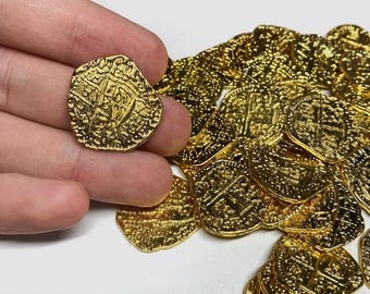ロット20個 金メッキ スペイン製 金属ダブロン 海賊マネー メタリック、素晴らしいギフト、ボードゲームに最適、磁気ではありません