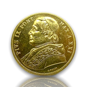 Gold Coin 100 Lire - Pio IX Papal States (Italian states) 1866 gold plated REPLICA 1pcs