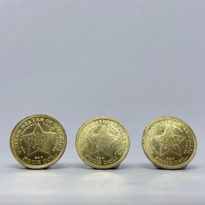 A set of three Gold plated coins 4 Dollars, 400 cents, 4 stellas, United States, 1879-1880 REPLICA gold plated 24k USA