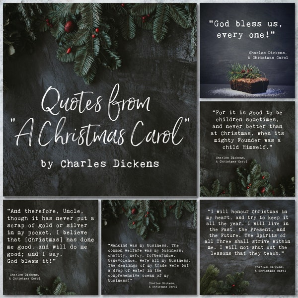 A Christmas Carol Quote Set | 6 Images | Digital Download | Printable Art | 5x5, JPG, PDF format | Christmas | Cards