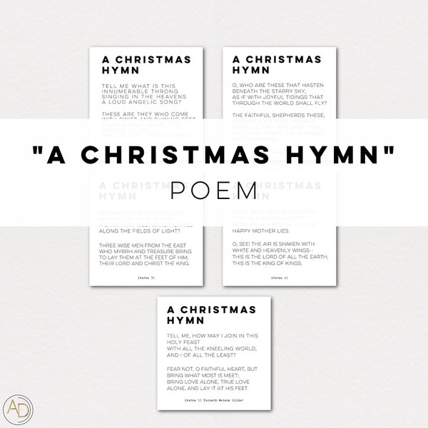 A Christmas Hymn Poem Set | 5 Images | Digital Download | Printable Art | 4x4 | JPG | Christmas Printable | Poem |