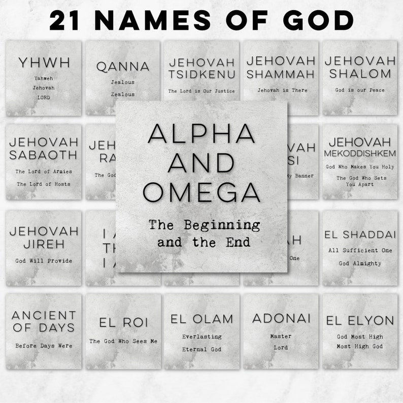 Names of God Card Set 21 Images Digital Download Printable Art 4x4, JPG