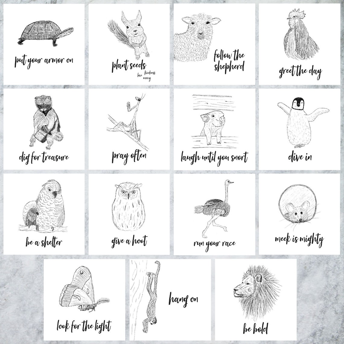 Tierkarten Set 31 Designs Digitaler Download, druckbare Kunst 5x5, JPG