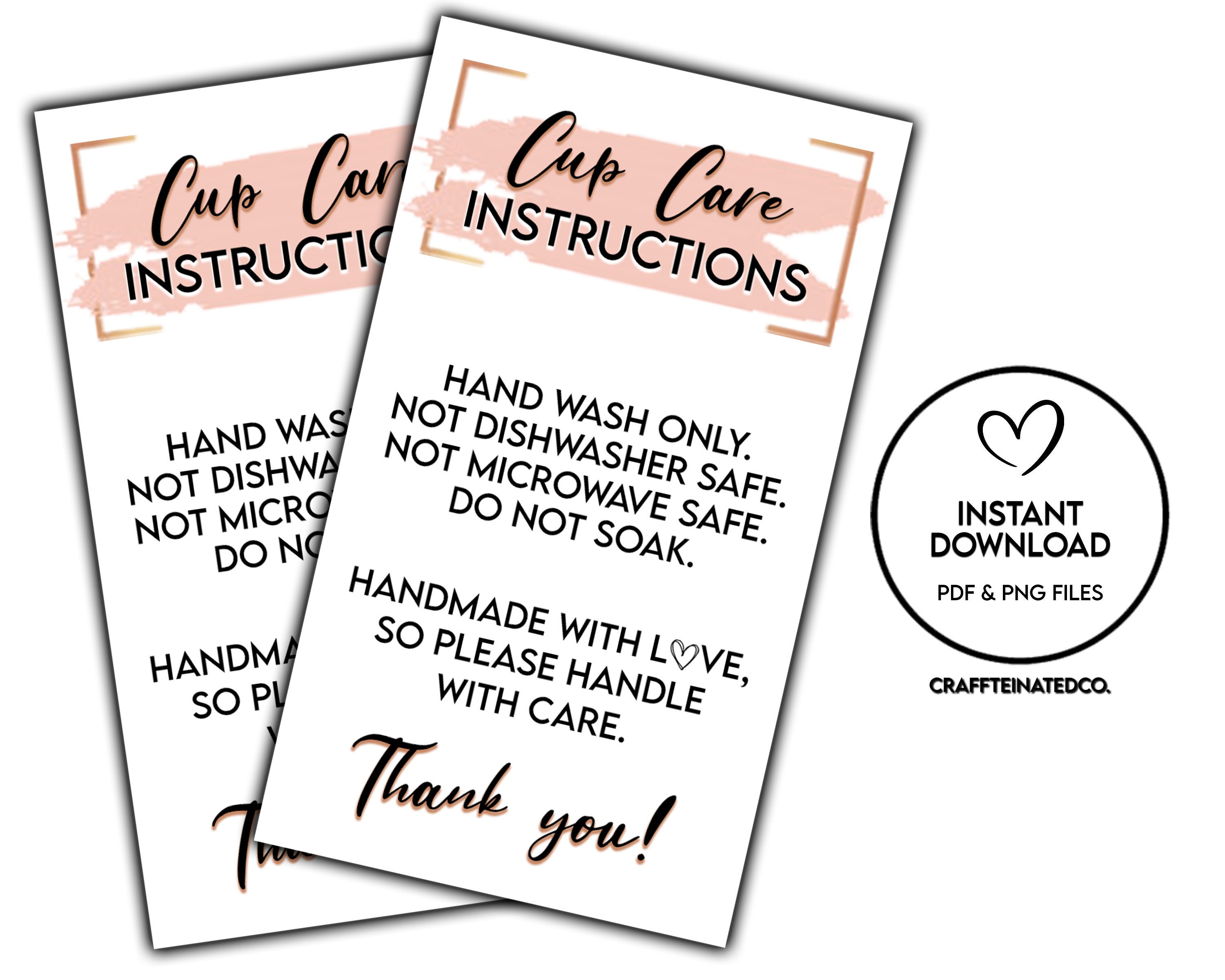 READY TO PRINT Tumbler Cup Care Instructions Card Cup Care