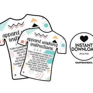 READY TO PRINT Shirt Care Instructions Card, Printable, Small Business Supplies, Washing Instructions, Digital File