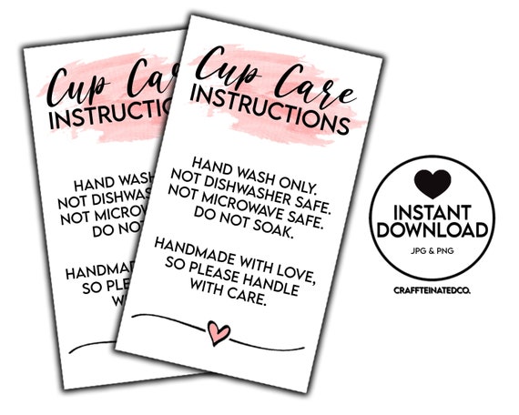 READY TO PRINT Tumbler Cup Care Instructions Card Printable | Etsy