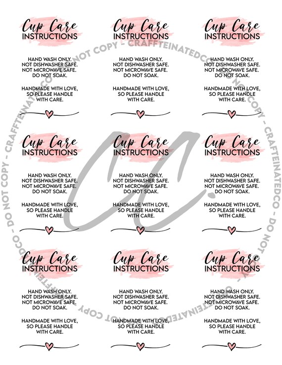 READY TO PRINT Tumbler Cup Care Instructions Card, Printable