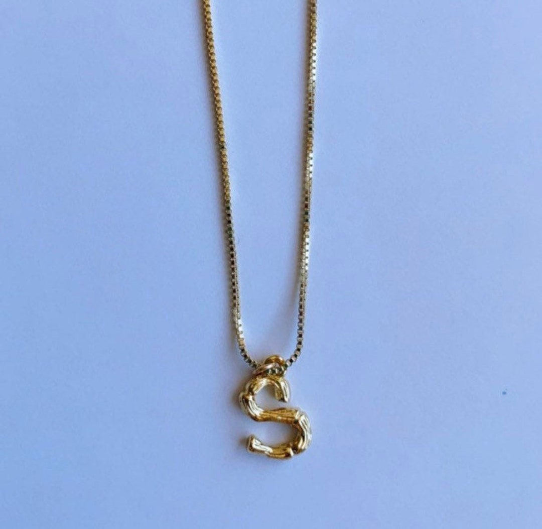 Initial Necklace, 14k Gold Filled Letter Necklace, Bamboo Initial