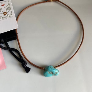 Genuine leather choker, turquoise choker, leather necklace with turquoise, leather necklace with charm, leather cord necklace with gemstone