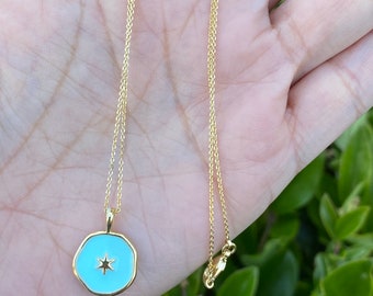 14k GF North Star pendant Necklace, Dainty Star Necklace, Celestial Jewelry, medallion star, minimalist necklace, Christmas gift for her,