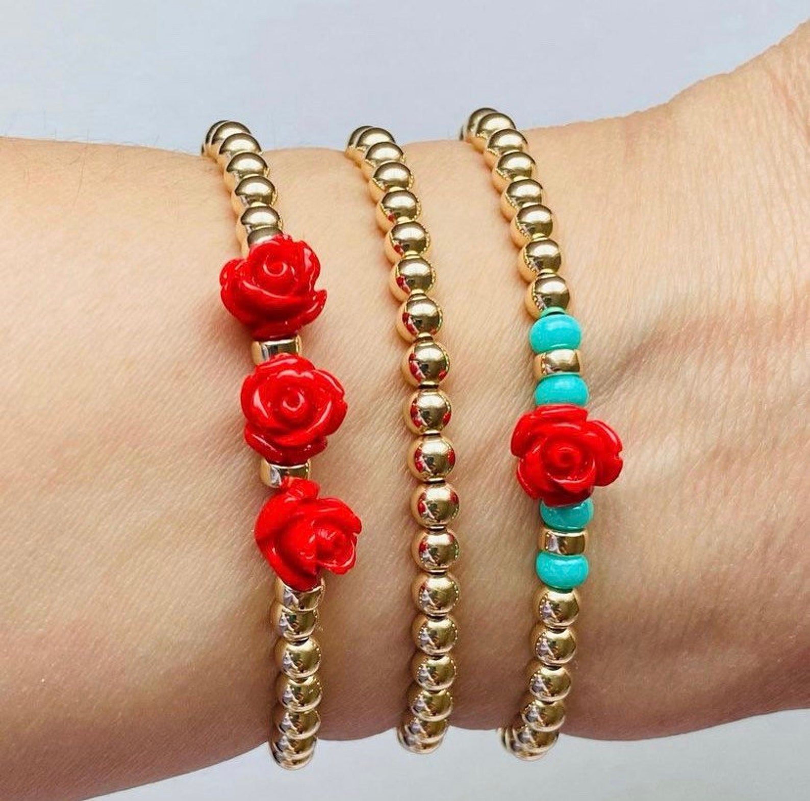 14k gold filled beaded bracelet set Delicate stacking Stack Etsy.de