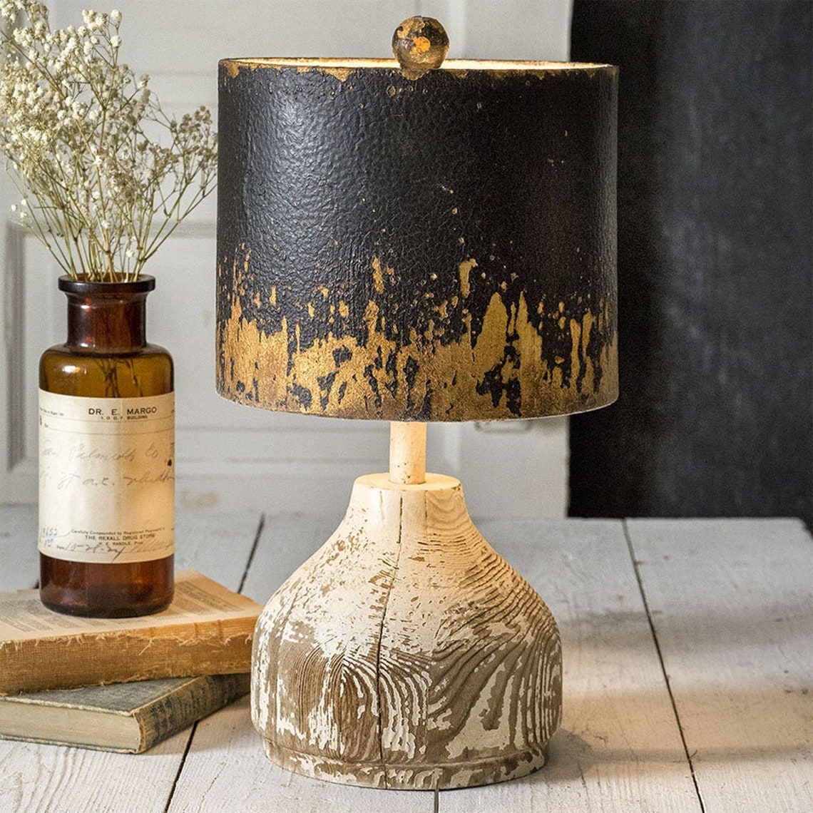 Tabletop Lamp With Wooden Base & Metal Shade Etsy