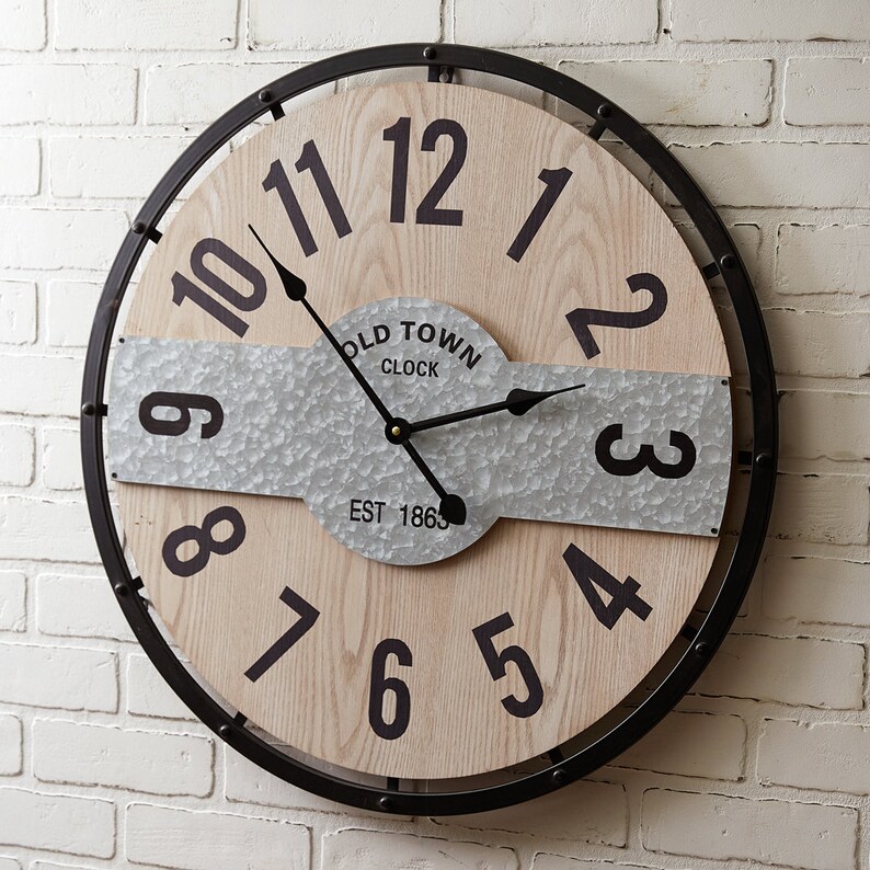 Old Town Metal and Wood Round Wall Clock Etsy