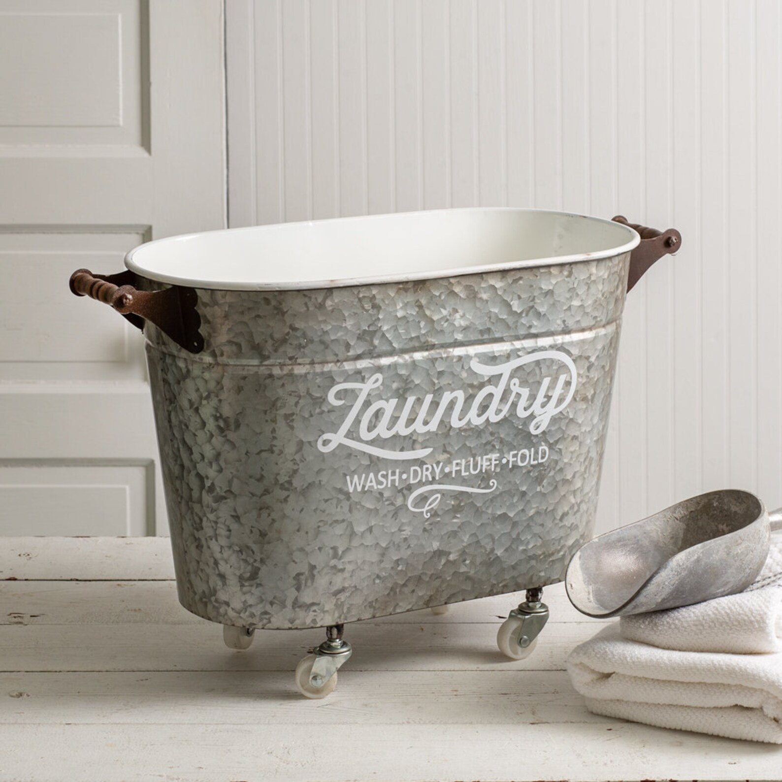 Farmhouse Rolling Oval Laundry Bin Etsy