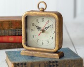 Vintage Inspired Square Tabletop Clock in Distressed Gold