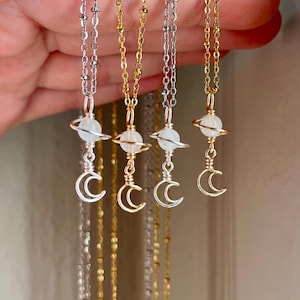 Mini moonstone planet pendants