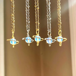 Handmade Opalite Planet Pendant Necklace | Celestial Jewelry