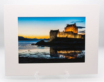 Eilean Donan Castle at Sunset - Mounted A4 Giclée Print.