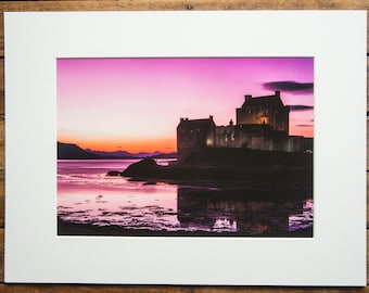 Eilean Donan Castle Coral Sunset - A4 Giclée print -Mounted