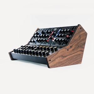 Solid Walnut Two-Tier Behringer Synth Mount – Angled Side Panels for Model D, Neutron