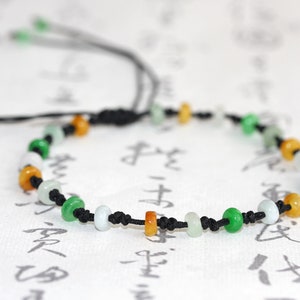Pulsera/tobillera de jade natural delicada de diseño original, joyería de amuleto hecha a mano, pulsera/tobillera de cuerda trenzada, joyería de buena suerte