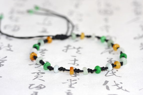 Original Design Natural Dainty Jade Bracelet/Anklet, Handmade Amulet Jewellery, Braided Rope Bracelet/Anklet, Good Luck Jewellery