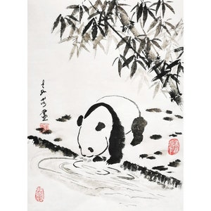 Panda Painting / Original Chinese Brush Water-ink Painting