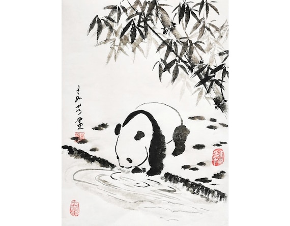 Original Sumi-e Painting, brush water-ink painting / Chinese Traditional art / Chinese painting/ "Panda" #00D