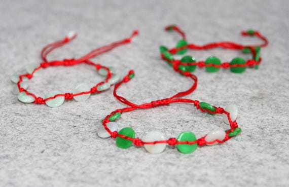 Original Design Natural Myanmar Jade Bracelet/Anklet, Tiny Donut Cut Jade Braided Rope Bracelet/ Anklet, Good Luck Jewellery / Adjustable