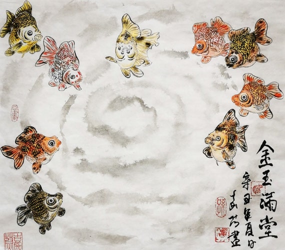 Original Chinese brush water-ink painting 金玉满堂"Treasure in the hall" /Auspicious Meaning Painting