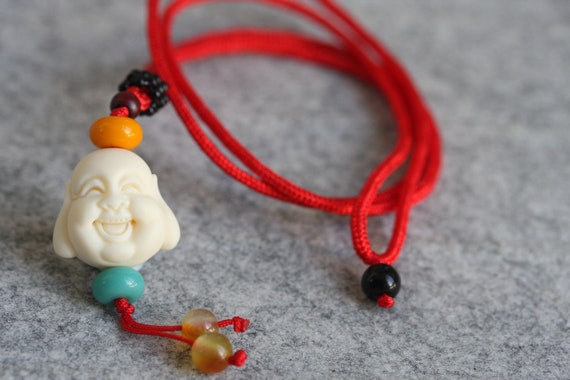 Hand Carved Tagua Nut Buddhism Laughing Buddha Double Face Necklace /Vegetable Ivory /Amulet Jewellery/ Meditation Necklace/ Yoga Jewellery