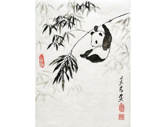 Original Sumi-e painting / Tradition Chinese art / Hand painting "Panda" Painting #00F
